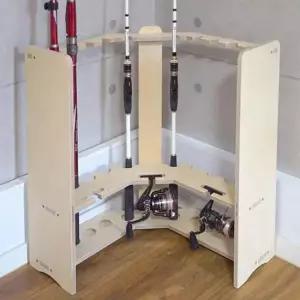 낚시릴거치대 아름데코 원목 낚시대 코너형 로드 거치대 10구