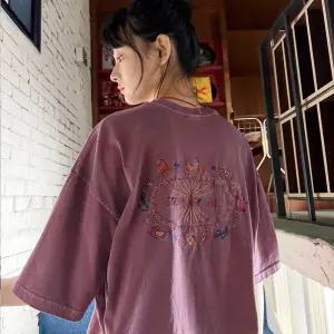 캣 스티치 피그먼트 반팔티 더스티핑크