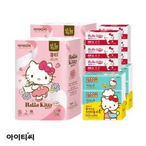 무료배송 헬로키티 3겹 구성 알뜰세트 (롤화장지 30통 X 2개입+팝업티슈