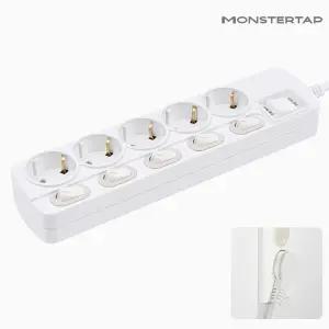 몬스터탭 THE 슬림플러그 국산 개별 스위치 5구 멀티탭 3M 납작멀티탭 과부하차단 틈새 납작 플러그 콘센트