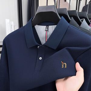 100% 순면 가을 고급 남성 브랜드 긴팔 폴로 셔츠 패셔너블한 오리지널 강아지 자수 디자인 골프 탑 티셔츠