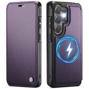 삼성 갤럭시 S26 울트라 지갑 케이스용 PlusnapX, Magsafe, PU 가죽 플립 RFID 차단 카드 홀더 충격 방지 마그네틱 여성용 남성 휴대폰 케이스 커버, 울트라, 퍼플용