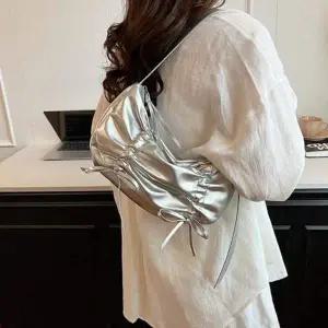 발레코어 셔링 리본 실버 은색 숄더백 여성 은색 가방 발레코어