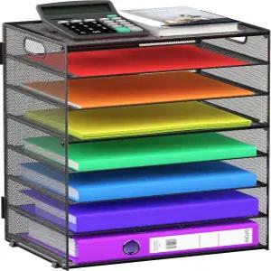 손잡이가 있는 8단 종이 편지 트레이 정리함 가정용 교실 및 사무실용 메쉬 책상 파일 홀더 보관함(블랙)