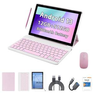 Crelander 10.1인치 안드로이드 13 태블릿, (핑크) SIM 마우스 통화, 8000mAh LTE 및 포함, 카드 케이스 배터리, 키보드, 슬롯 스타일러스 번들 듀얼 4G 카메라, 블루투스/Wi-Fi, 12GB+512GB,