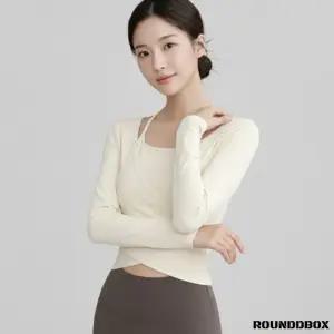 라운드박스 크림화이트 필라테스복 캡내장 요가상의 브랜드 러닝 롱슬리브 기능성티 런닝 성티 줌바댄스 짐