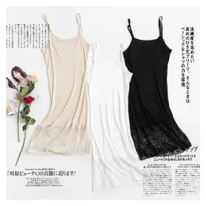 섹시한 천연 뽕나무 실크 니트 레이스 서스펜더 스커트 페티코트 바텀 드레스 여성 패션 나이트