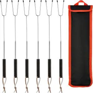 마시멜로 로스팅 스틱 세트 6개 가방 포함 확장 가능한 꼬치 화염 구덩이 캠프파이어 그릴 모닥불 파티