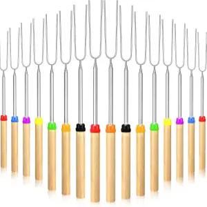 10팩 32인치 마시멜로 로스팅 스틱 벌크 파이어 피트 키트용 스모어 꼬치 핫도그 캠핑 액세서리 캠프파이어