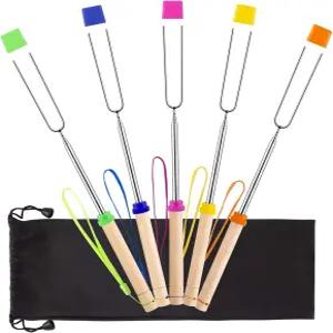 마시멜로 로스팅 스틱 5개 걸이 텔레스코핑 스모어 꼬치 32인치 바비큐 포크 캠프파이어 도구 핫도그