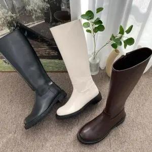 여자부츠 둥근코 로우힐 여성 부츠 심플 캐주얼 롱