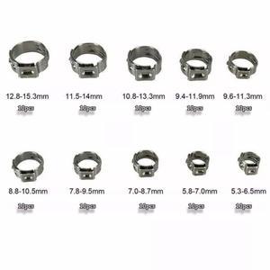 100pcs 단일 귀 호스 클램프 (5.3-15.3mm) 자동차/가전 제품/파이프/연료 라인 용 304 스테인레스 스틸 O