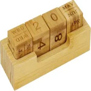 책상용 나무 큐브 영구 캘린더 - 탈착식 번호 있는 소형 블록 월/일/평일 디스플레이 소박한 사무실 장식