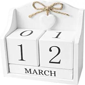 소박한 나무 책상 달력 - 조절 가능한 영구 큐브(5.7x5.9인치) 홈 오피스 장식용 화이트 유럽 스타일 사진