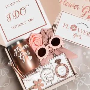 BEONE 플라워 걸 프로포즈 박스 9개 선물 세트 바구니 신부가 준 나의 컵 선글라스 팔찌 헤어 클립 타이