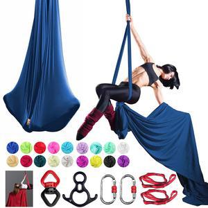 프리오먼 에어리얼 실크 세트, 프리미엄 9야드/8.2m 중형 신축성 원단 실크, 반중력 해먹 요가 트레이닝 및 댄스 서커스 공연에 완벽한 하드웨어 데이지 체인 포함