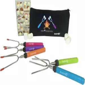 맥엣 마시멜로 로스팅 스틱 키트 - 5가지 멀티컬러 34인치 회전 스테인리스 스틸 바비큐 포크 캔버스 백 펀