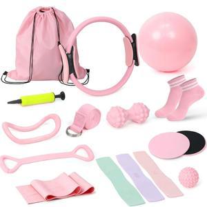 홈 운동을 위한 필라테스 장비 키트, 링과 볼 세트가 있는 여성을 필수 저항 밴드, 요가 스트랩, 코어 슬라이더, 마사지 및 양말 액세서리 스타터용 키트