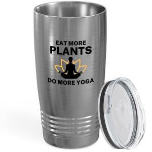 플레어 랜드 요가 텀블러 20온스 실버 - 식물 더 먹기 강사 젠 영성 치유 필라테스 애호가