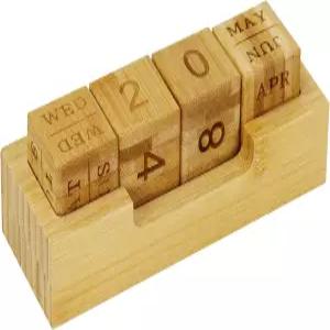 책상용 나무 큐브 영구 캘린더 - 탈착식 번호 있는 소형 블록 월/일/평일 디스플레이 소박한 사무실 장식