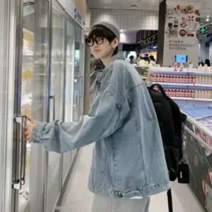 [옷자락]남성 오버사이즈 루즈핏 워싱 청바지 캐주얼 봄가을 간절기 스타일 자켓