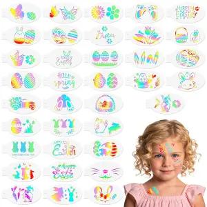 쿠메난 36개 부활절 페이스 페인팅 스텐실 바디 토끼 봄꽃 달걀 발자국 파티 장식 메이크업 용품 템플릿