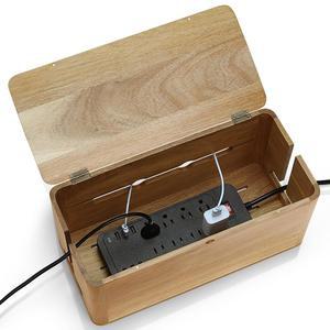 YCLYC 대형 아카시아 나무 스타일 케이블 관리 상자 콘센트 커버가 있는 코드 오거나이저 파워 스트립 박스 책상 및 바닥 보관을 위한 하이더 디자인