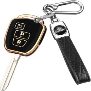 키체인이 있는 토요타 키포브 커버용 QBUC 4러너 코롤라 타코마용 소프트 TPU 풀 프로텍션 핏 등