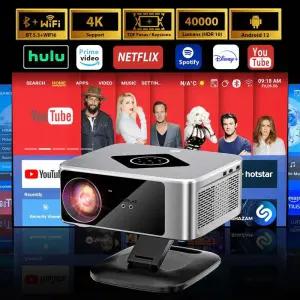 빔프로젝터 Horlat 프로젝터 40000 루멘 풀 HD 1080P 4K 안드로이드12 WiFi 6 홈 3D 극장 비머 야외 HDR10