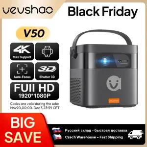 빔프로젝터 Vevshao V50 3D 휴대용 미니 프로젝터 4K HD LED WiFi 1080P 영화 비디오 DLP 홈시어터 15000mA
