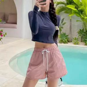 여자 긴팔 반바지 수영복 세트 루즈핏 상의 래쉬가드 팬츠 비치웨어