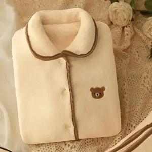 커플 후리스 수면 곰돌이 자수 잠옷 세트 상하의 (HSJ-WFGFBZ7)