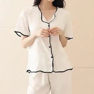 느낌 파자마 여름 긴바지 반팔 실크 잠옷 편한 여성 (HSJ-WFGFIK4)