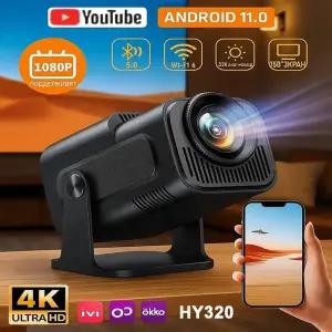 빔프로젝터 안드로이드 11 390ANSI HY320 홈 플레이 프로젝터 4K 네이티브 1080P 듀얼 Wifi6 BT50 시네마