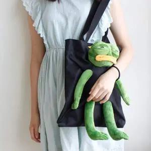 페페 JUF419Y9 슬픈 개구리 캐릭터 인형 패브릭 에코백 2Colors