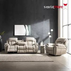 [시트앤모어]NEW 갤럭시 홈바 1+3인 All천연통가죽 리클라이너 소파