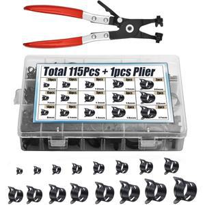 115개 6-22mm 블랙 Q673B 진공 스프링 연료 오일 물 호스 클립 파이프 튜브 밴드 클램프 메탈 패스너 세트