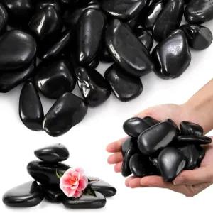 SouJOY 15LBS 블랙 리버 록 식물을 위한 1-2인치 자갈 조경용 천연 광택 장식 돌 화단 어항 정원 홈 데코