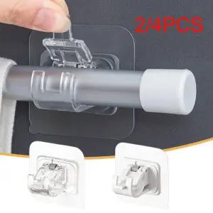 압축봉홀더 압축봉 고정 붙이는 커튼 레일 접착 거치대 후크 벽 클립 주방 욕실 벽걸이 2개 4개