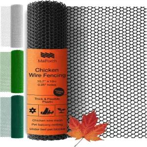 MaPorch 플라스틱 닭 철망 울타리 - 블랙 메쉬 15.7인치 x 10피트 신속 설치 동물로부터 식물 보호제