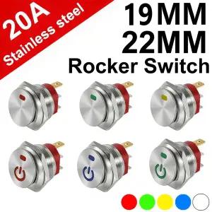 19mm 22mm 금속 버튼 로커 스위치 12V/20A 220V/15A 토글 스위치 자동 잠금 버튼 ON-OFF 3핀 자동차 보트에