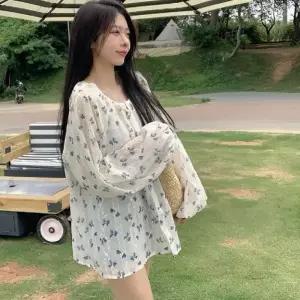 루즈핏 여름용 시스루 페미닌 블라우스 아우터 가디건 플라워 원픽