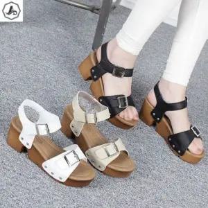 [애슬릿] 통굽 샌들 더블 버클 스트랩 키높이 발편한 6.5cm