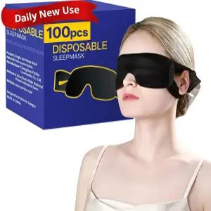 CROUVM 100팩 일회용 수면 마스크 벌크 남성 여성용 블랙아웃 블라인드 여행 요가용 소프트 파티 게임 팀