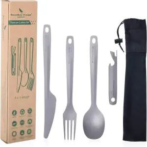 바운드리스 항해 유틸리티 식기 세트 티타늄 스푼 포크 나이프 병따개 보관하기 쉬운 천 케이스 Ti1066T