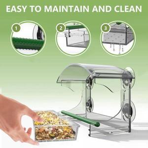 투명 아크릴 새집 모양 창문형 새 모이통 흡착판 탈부착 트레이 야외용 방수 사료통