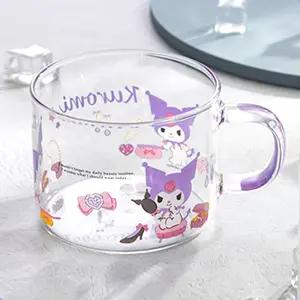 쿠로미 컬러 손잡이 유리컵 450ml이유식기 아동 유아 스텐 물컵 양수 빨대