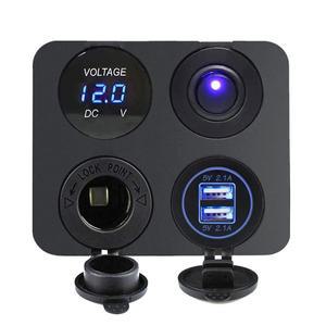 12V USB 패널 소켓 4 in 1 듀얼 충전기 로커 스위치 자동차 시가 라이터 디지털 전압계 보트 트럭 RV