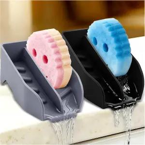 배수구가 있는 스크럽 대디 엄마 주방 싱크대용 2Pc 스펀지 홀더 큰 실리콘 캐디 브러시 비누 접시 정리기