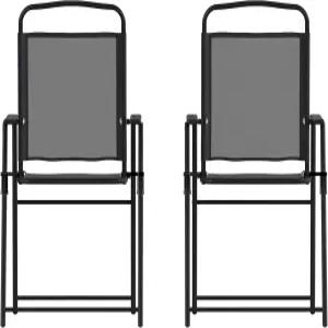 플래시 가구 미스틱 접이식 파티오 슬링 의자 팔걸이가 있는 야외 텍실린 잔디 2개 세트 블랙